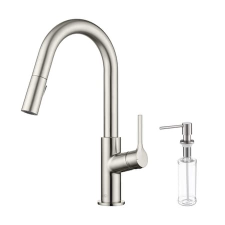 Kibi Fusion Single Handle Pull Down Kitchen & Bar Sink Faucet with Soap Dispenser - Brushed Nickel C-KKF2017BN-KSD100BN
